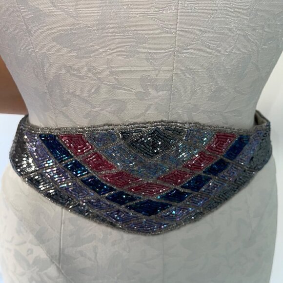 Vintage Belt Womens One Size OSFM Beaded Silver Multicolor Hook Loop Closure main image 7